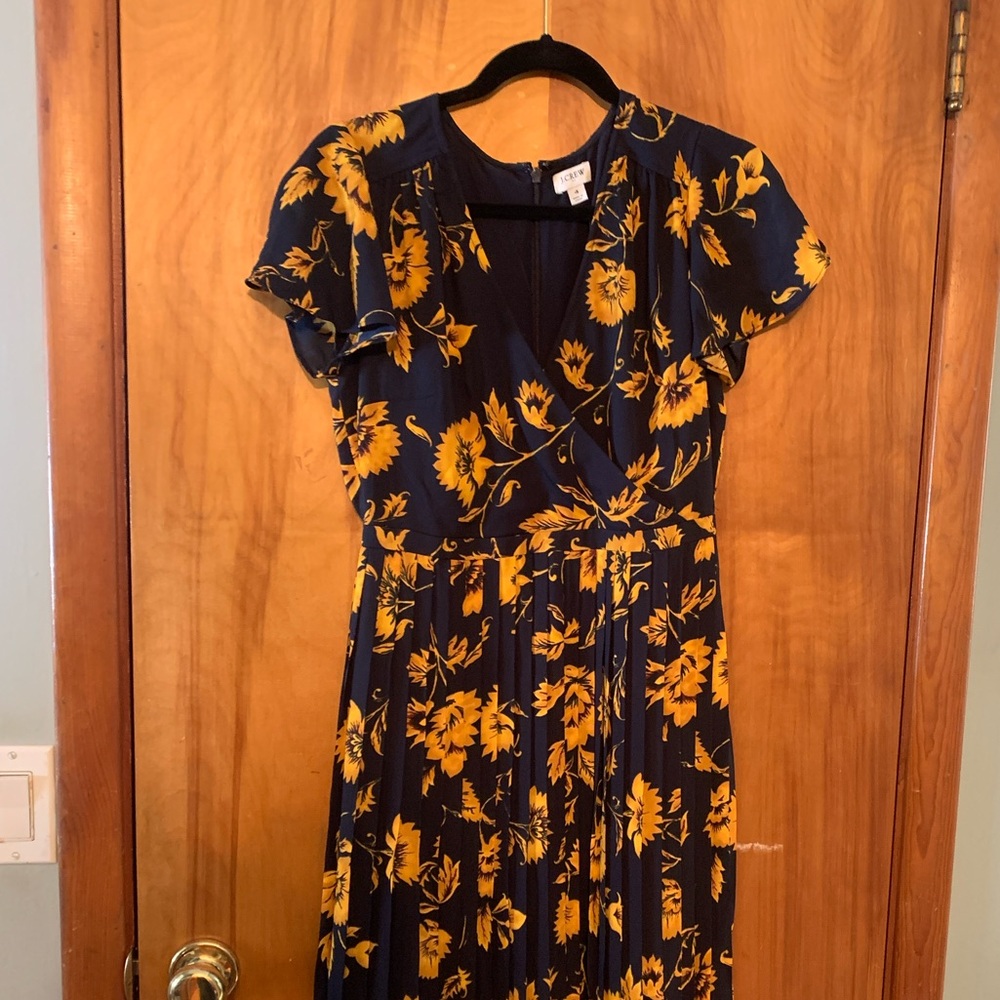 J. Crew Factory navy and yellow floral midi dress